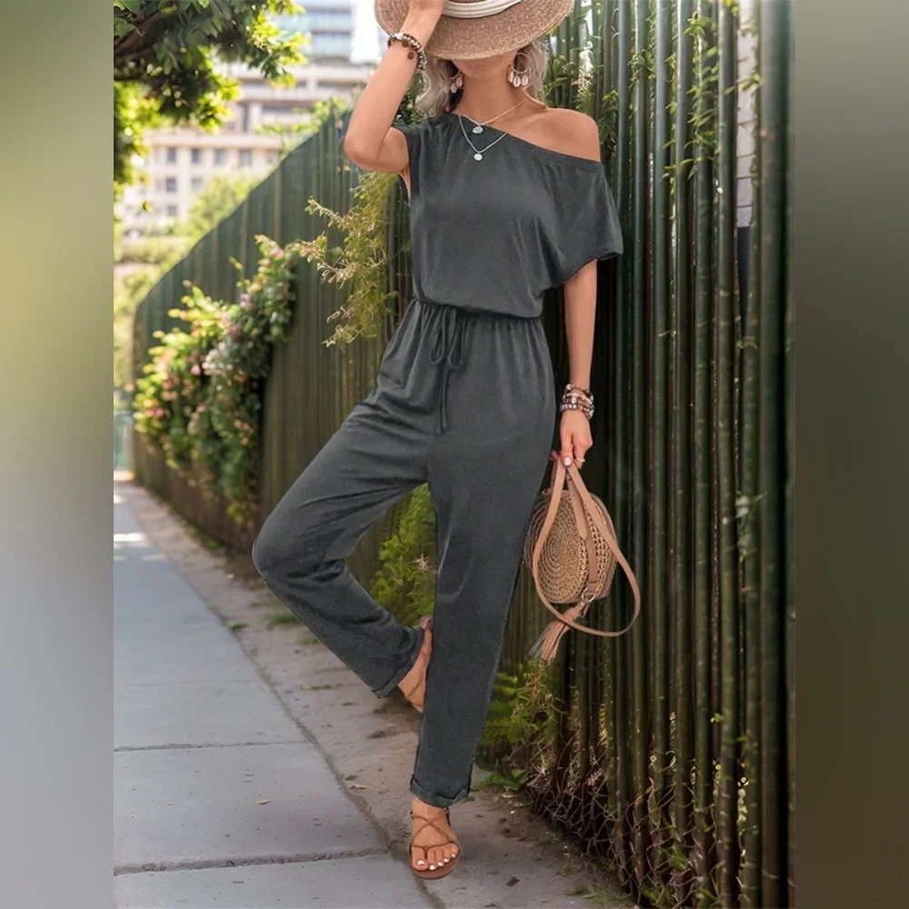 Casual Summer Comfort Drop Shoulder Jumpsuit - Picture 1 of 4